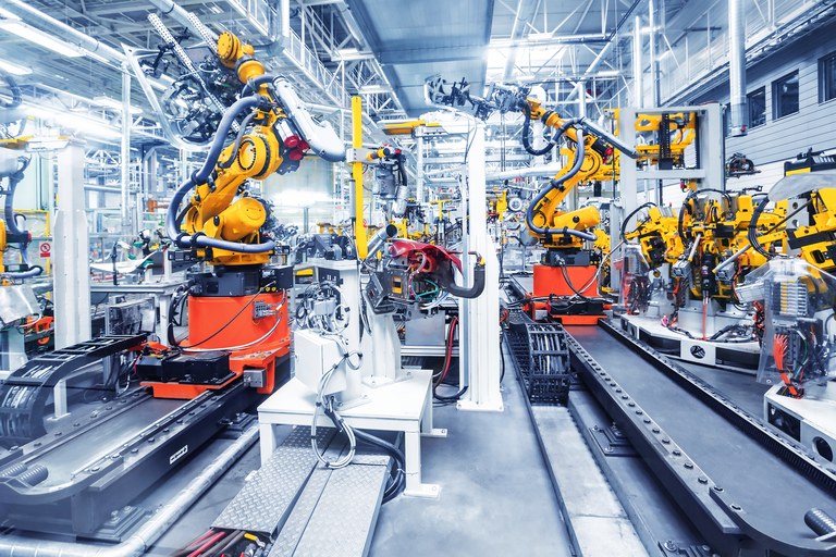 Roboter in einer Automobilfabrik